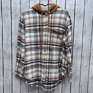 Women’s American Eagle Plaid Flannel Hoodie Size Small